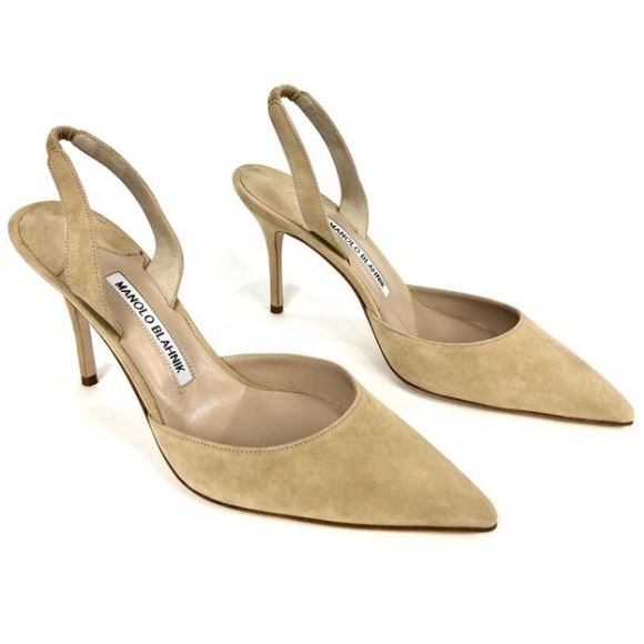 Manolo Blahnik Shoes - Manolo Blahnik "Carolyne" Tan Suede Slingback Pump